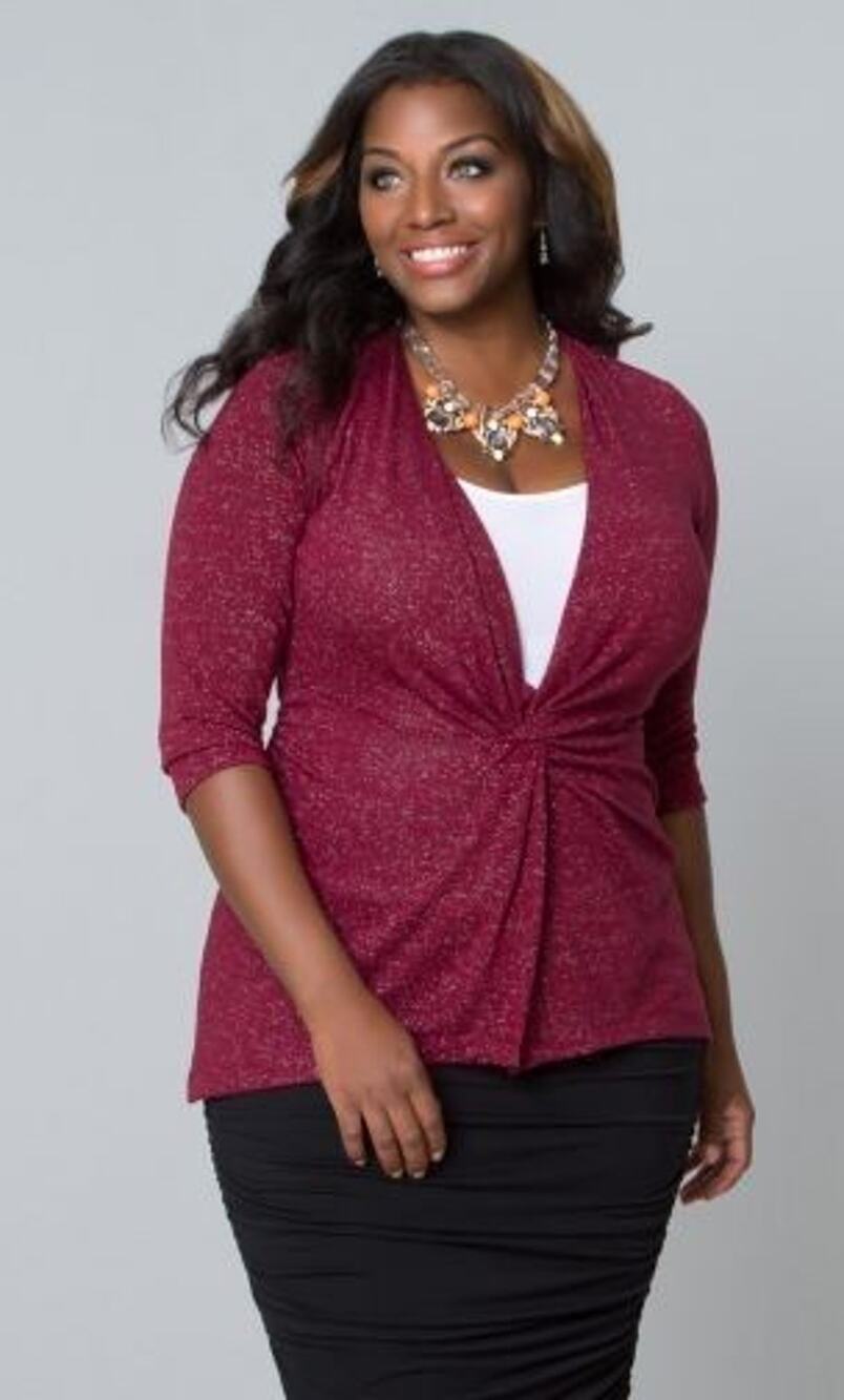 Kiyonna Perfect Pullover Bellini Top Starry Night Red 1X Holiday Romantic Glam